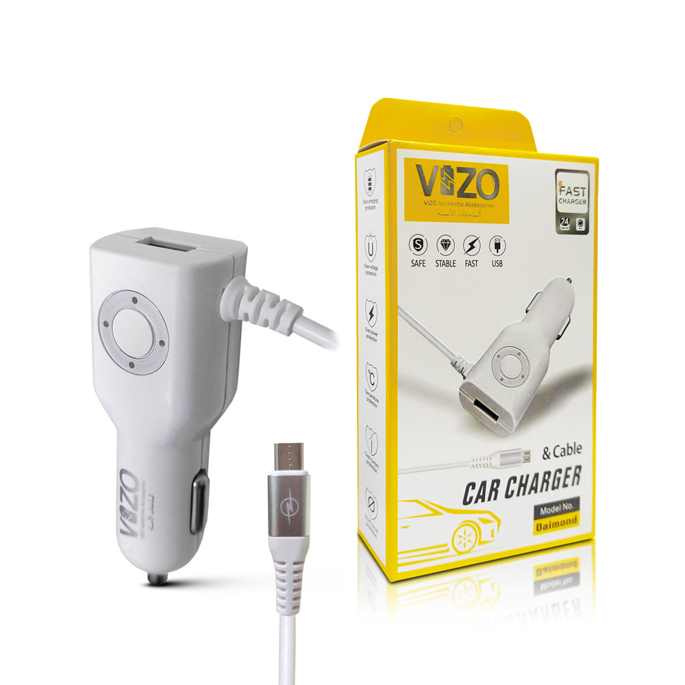 VIZO Diamond Car | Android Iphone Phone Charger with Data Cable | Travel Charger