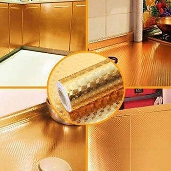 (Gold / Silver) Self-Adhesive Kitchen Wall Stickers  - Oil Proof, Anti-Mold &amp; Heat Resistant, Aluminium Foil Wallpaper, Place, Drawer, Fridge Mat (45*150 cm)