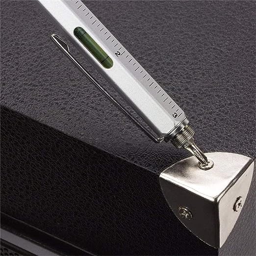 7 in 1 tool pen (stainless steel metal) Pen For Construction Tools, Gift Tool Pen, Multifunctional Technology Pen With Black Ballpoint Pen, Ruler, Handwriting Pen, Level, Screwdriver For Mens Gifts