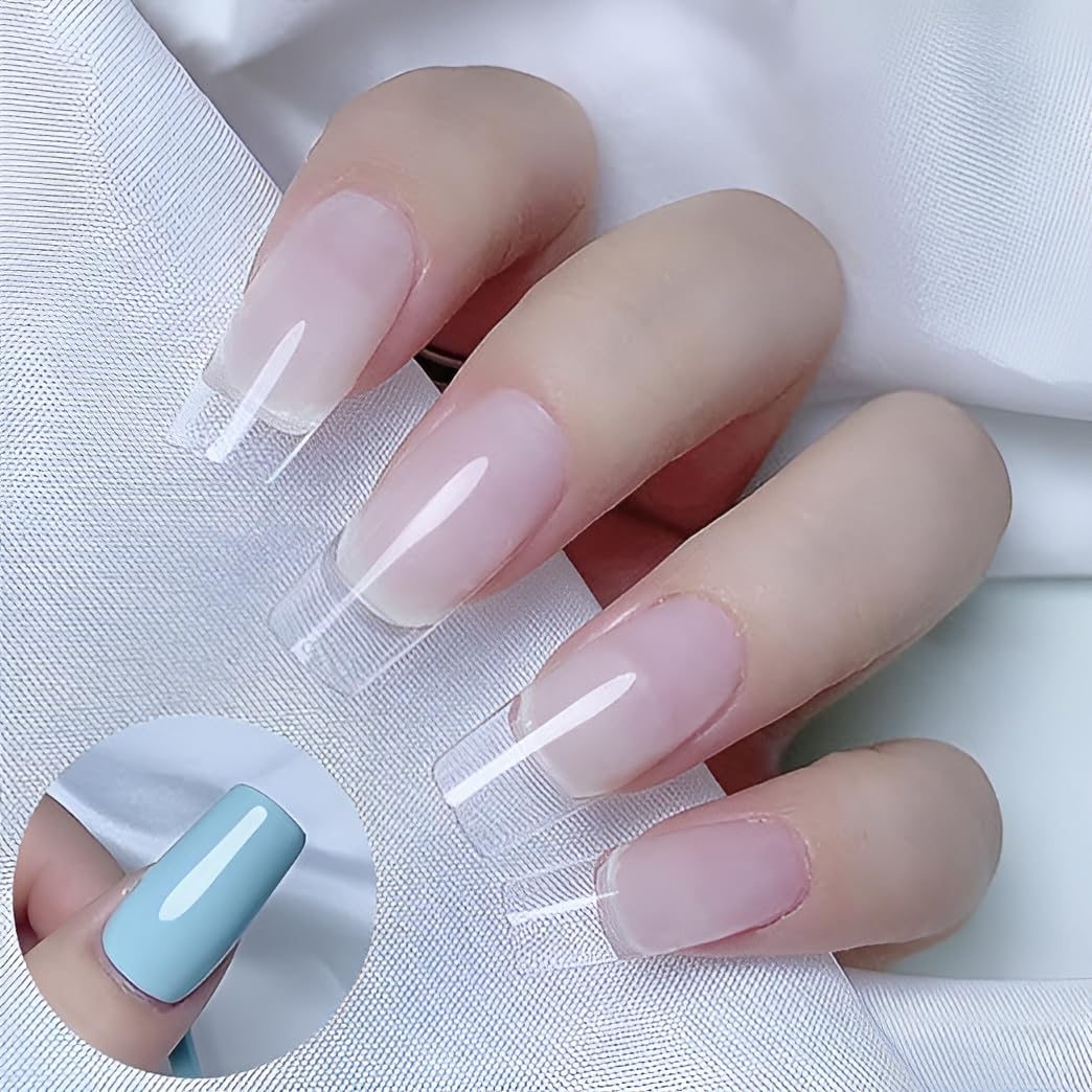 (square shape )Artificial Nails 100pcs With Nail Glue, Beautiful Fancy Fake Nails ,Acrylic Nails Kit Transparent &amp; Natural False Nail