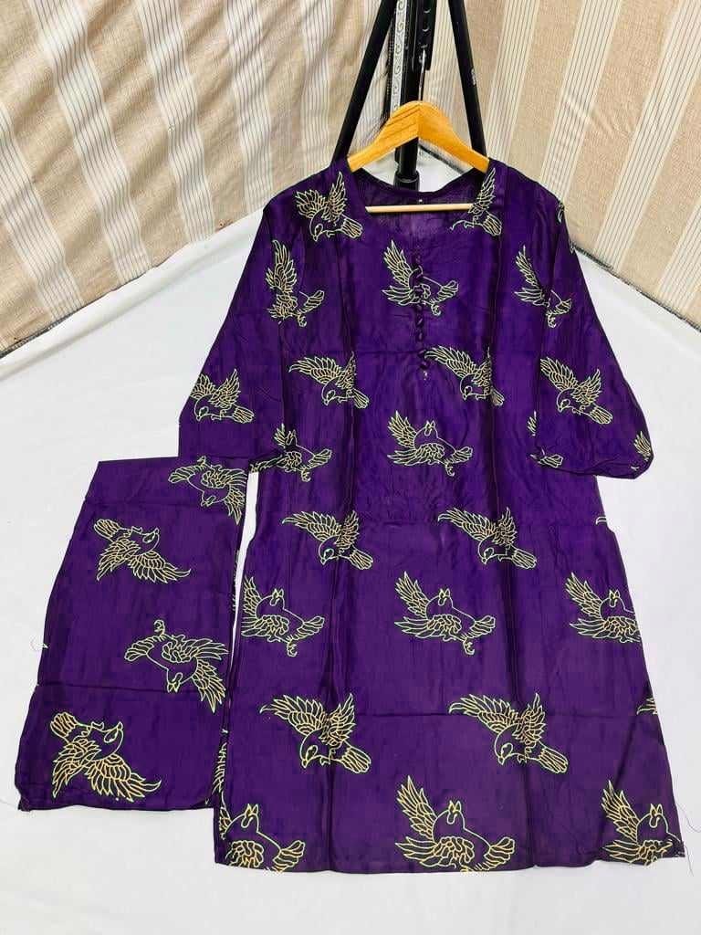 (purple ) Sparrow Block print Stitched Suits casual wear for girls  (Lilen)