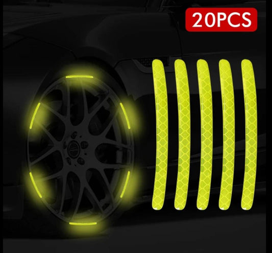 (20pcs) Wheel center reflective stickers Stripe | wheel hub sticker for Car, bicycle, motorcycle | car warning sticker  (Random colors)