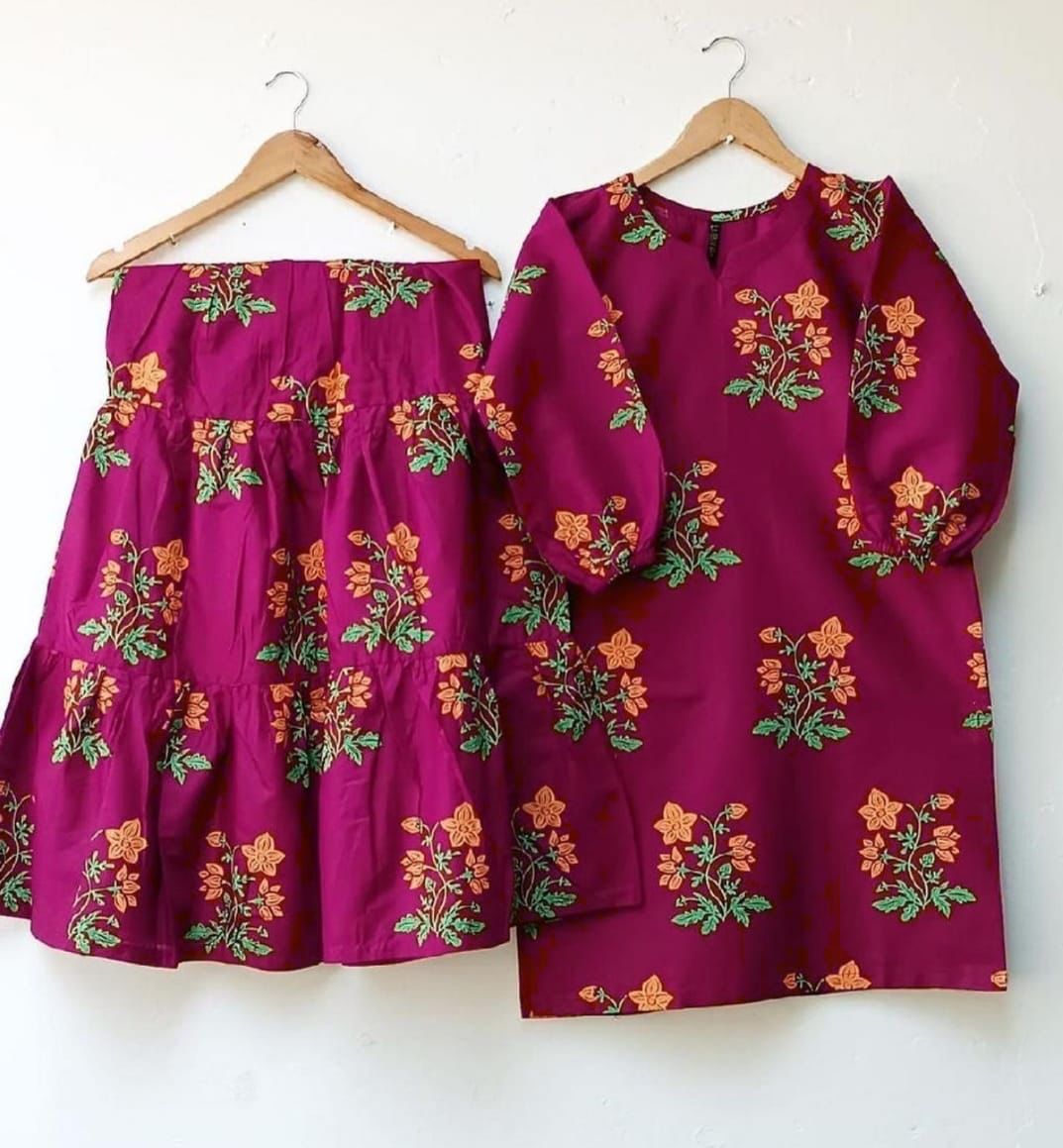 2 pcs Dress Flower Shrara print