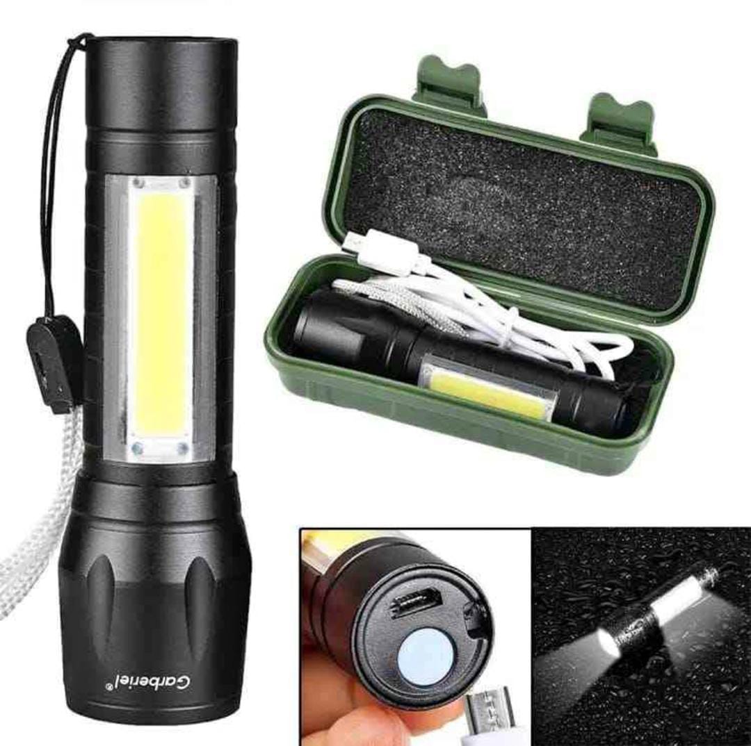 USB Charging XPE+COB LED Flashlight Lamp Torch With Clip Three Mode Zoomable Lamp Built in Battery with Box