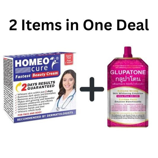 2 in1  Glupatone Extreme Strong Whitening Emulsion Ultra Plus Gs-120 + Homeo Cure Beauty Cream