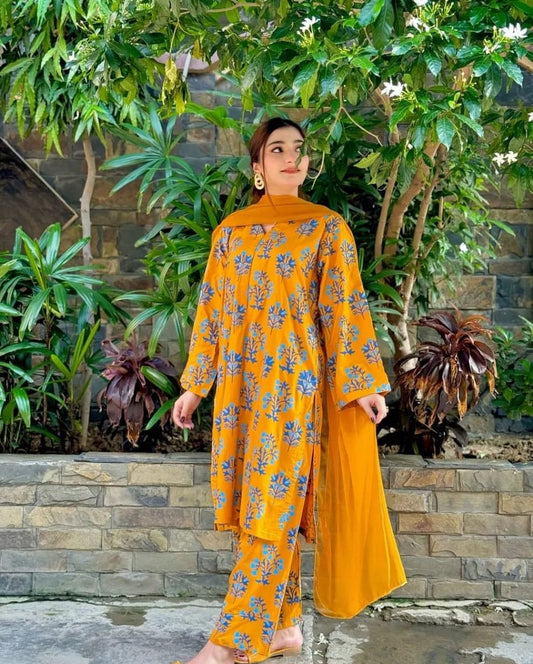 (mustard ) 2Pc Stitched  SAPPHIRE BRAND SUITS (Premium Lilen)