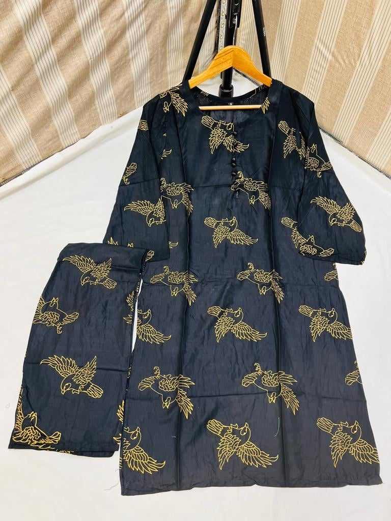 (black ) Sparrow Block print Stitched Suits casual wear for girls  (Lilen)