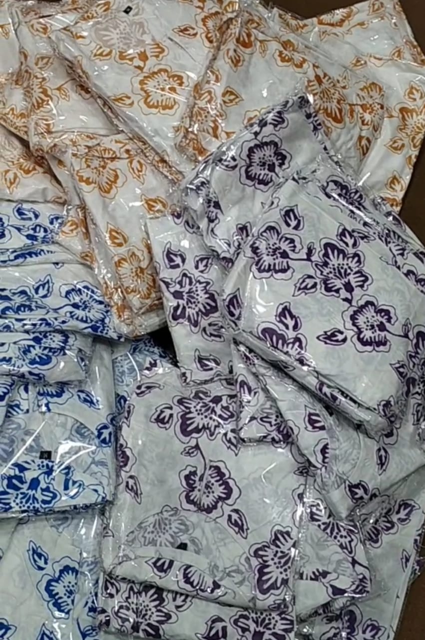 ( blue) RANGOON🌺 print Stitched Suits casual wear for girls (Summer Lilen)