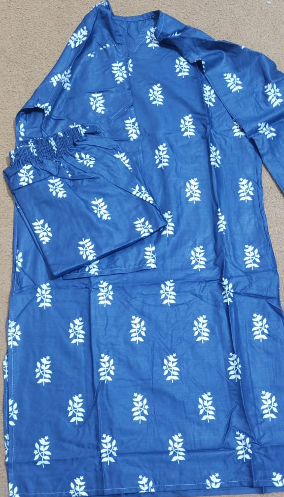 ( nevy blue)  Saleha Design Block Print  Stitched Suits casual wear for girls (Summer Lilen)