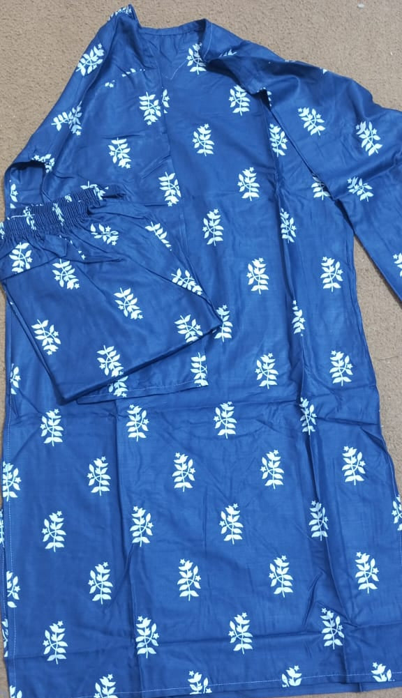 ( nevy blue)  Saleha Design Block Print  Stitched Suits casual wear for girls (Summer Lilen)