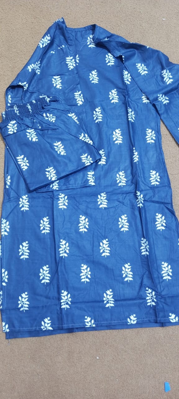 ( nevy blue)  Saleha Design Block Print  Stitched Suits casual wear for girls (Summer Lilen)