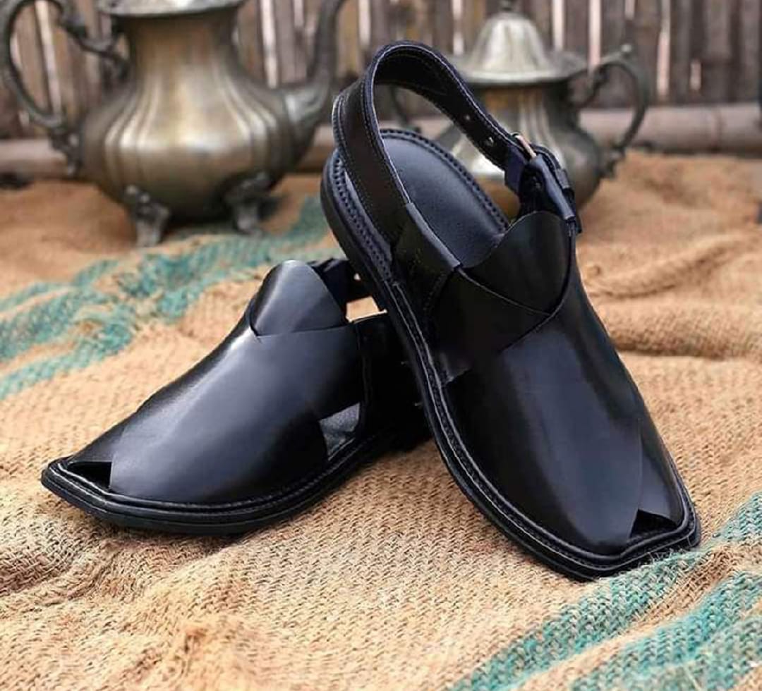 (Black ) Peshawari Traditional Chappal for mens pure leather handemade