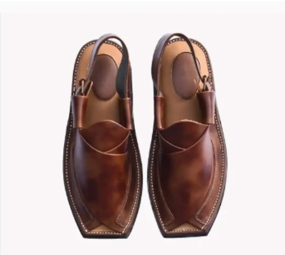 (Brown) Double Sole Double Shade Men Handmade Shoes Unique Design Peshawari Leather Chappal