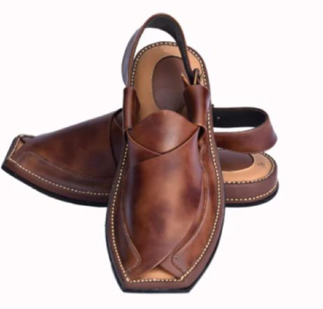 (Brown) Double Sole Double Shade Men Handmade Shoes Unique Design Peshawari Leather Chappal