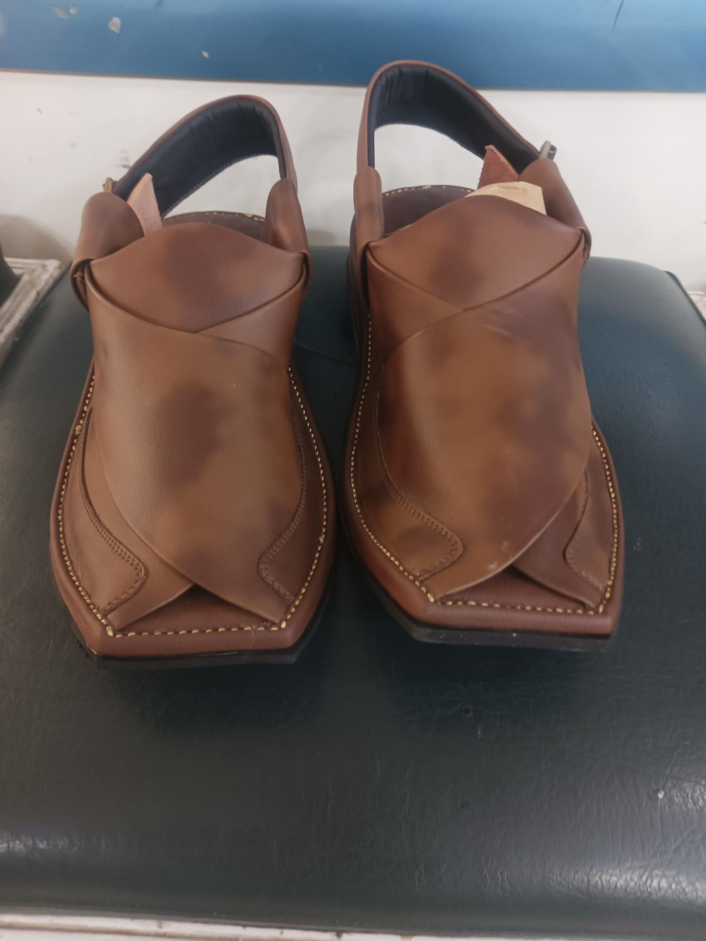 (Brown) Double Sole Double Shade Men Handmade Shoes Unique Design Peshawari Leather Chappal