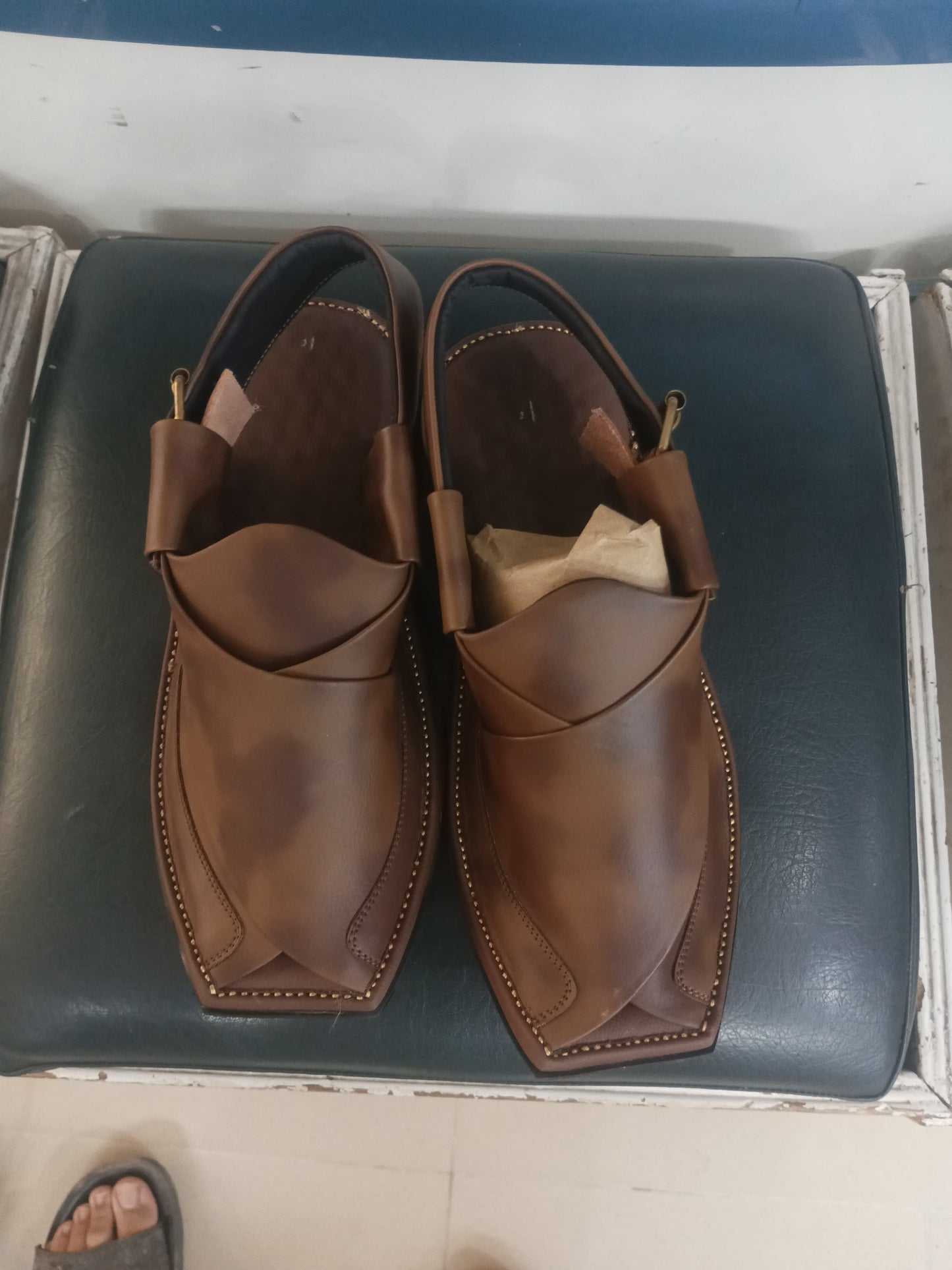 (Brown) Double Sole Double Shade Men Handmade Shoes Unique Design Peshawari Leather Chappal