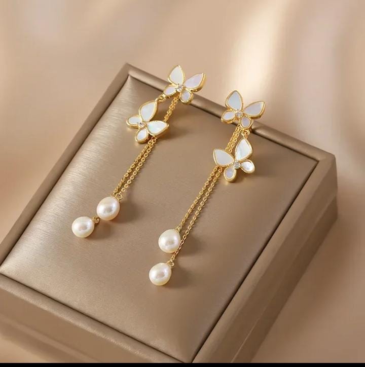 Unique Design Elegant Delicate Pearl Butterfly Tassel Earrings Women Jewelry Wedding Party Fine Gifts