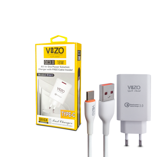 VIZO V007 Type C 18W Fast Charging 1 USB Port | Android Mobile Phone Charging Adapter